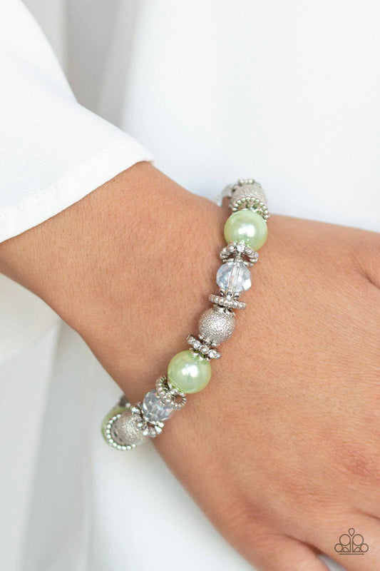 Sparkling Conversation Silver and Green Pearl Bracelet