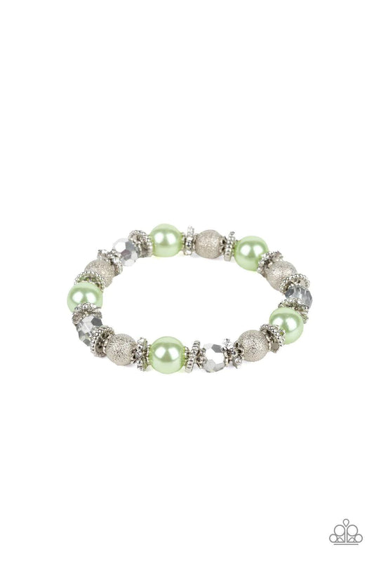 Sparkling Conversation Silver and Green Pearl Bracelet